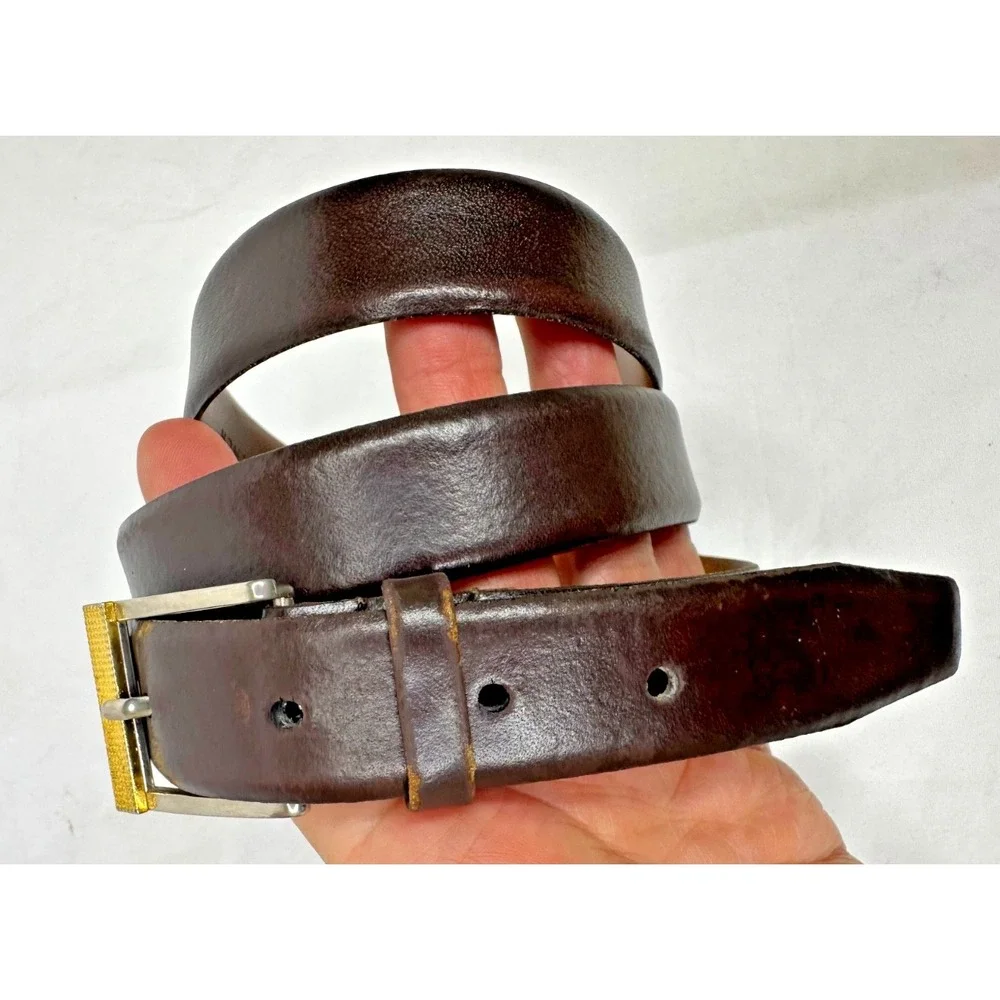 VTG Christian Dior Belt Split Leather Brown Sz 38 Gold Texture Buckle
